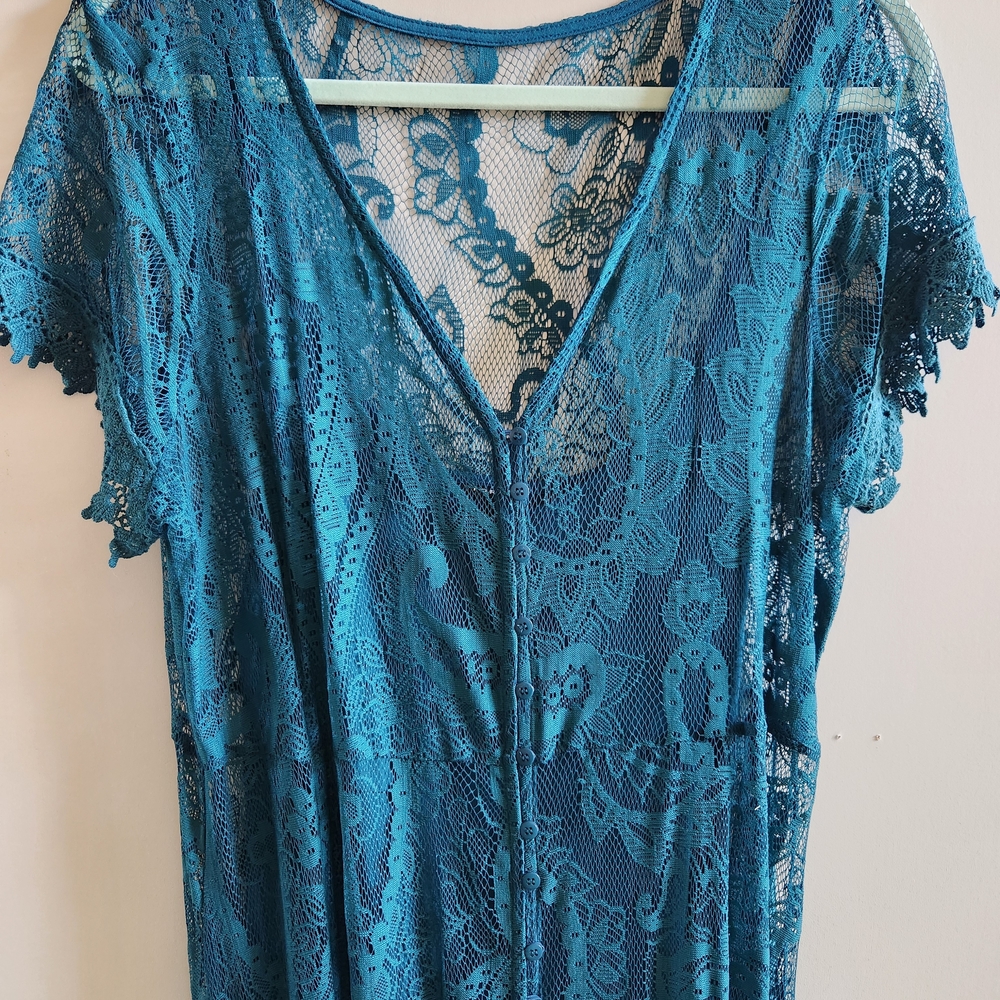 Torrid Button Front Skater Maxi Dress Lace, Blue/Teal Size 1, Great Condition - Picture 3 of 12